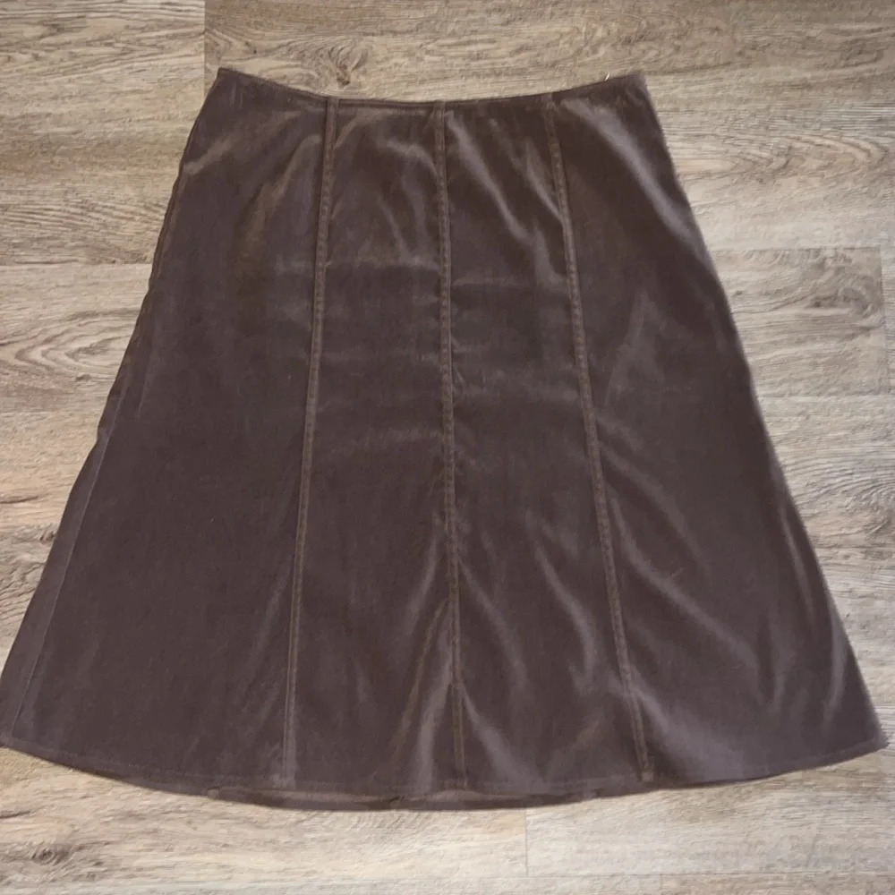 Women's Orvis Faux Suede Microfiber Brown A-Line Midi Length Flared Skirt SZ 14